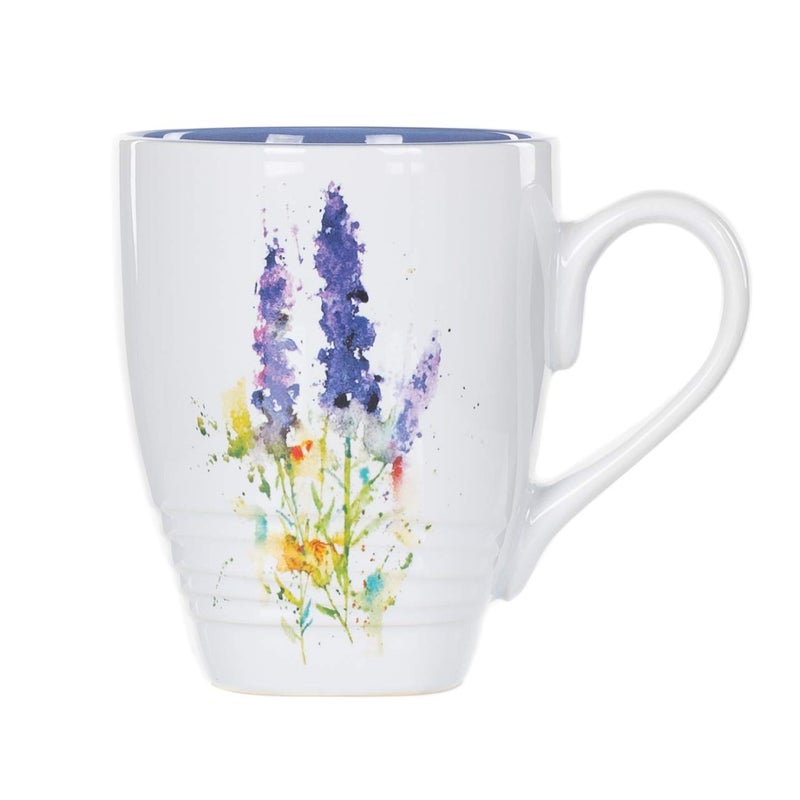 DEMDACO Dean Crouser Lavender Flower Watercolor Blue 16 Ounce Glossy Ceramic Stoneware Floral Mug with Easy Grip Handle - Image 1